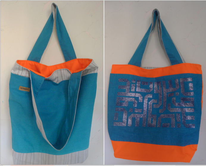 Double sided bag - orange fluo and blue
