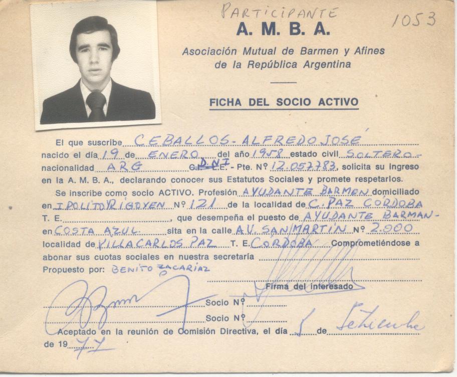 EL BARMAN CLÁSICO ARGENTINO ALFREDO JOSÉ CEBALLOS