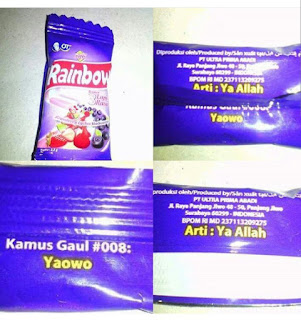 kamus gaul yaowo, pencelaan nama allah pada permen rainbow