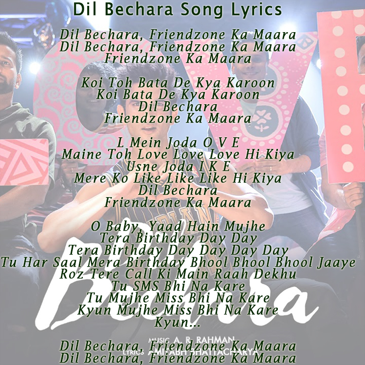 Dil Bechara Song Lyrics Sushant Singh Rajput Sanjana Sanghi A R Rahman dil bechara song lyrics sushant singh