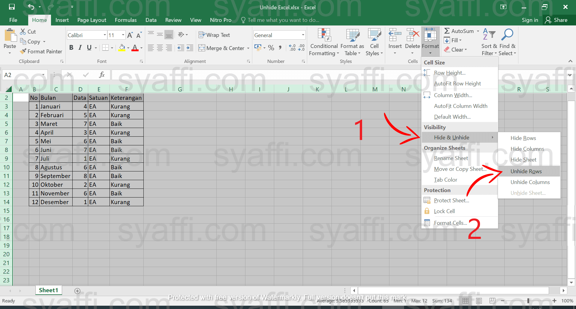 Cara unhide excel