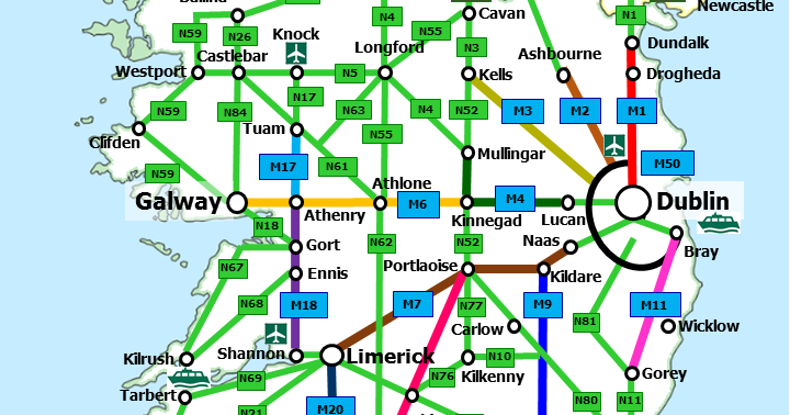 Republic Of Ireland Road Map Galwaytransport.info: National Roads In Ireland - Simplified Map