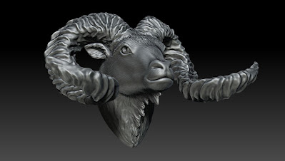 Bighorn Ram Head, Digital Sculpting, Custom Jewelry