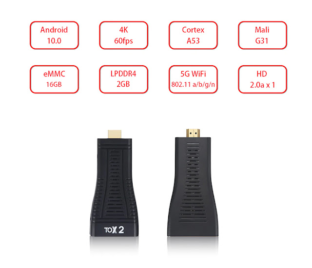 Android 10.0 TV Box TOX2 TV Stick With 100M WLAN Quad Core 5G Dual Wifi BT5.0 4K Android 10 Smart Media Player TV Dongle
