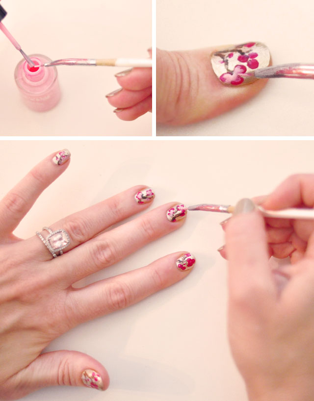 DIY Pink and Gold Cherry Blossom Nails + Nail Art Tutorial