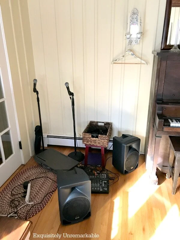 Music Sound System Mess On the floor