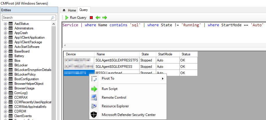 Cmpivot To Check Services And Start Them With A Little Help