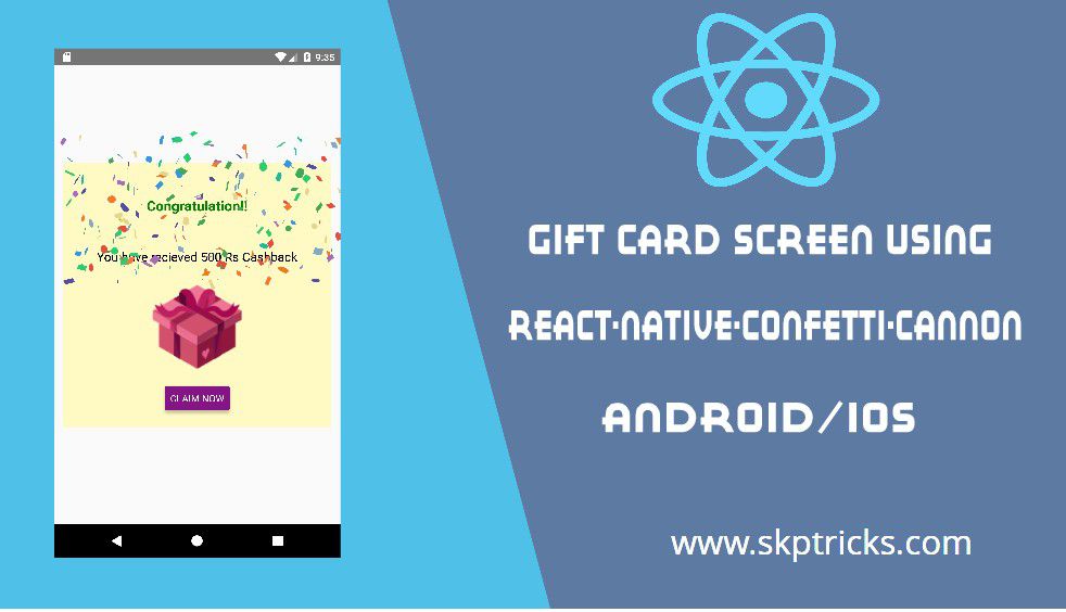 Gift Card Screen using react-native-confetti-cannon | SKPTRICKS