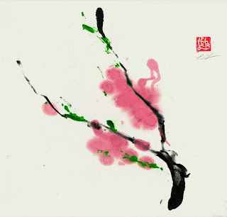 Why Do I Create Art blog illustration of Sumi-e style painting of cherry blossom on tree