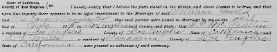 "California, County Marriages, 1850-1952," index and images, FamilySearch (www.familysearch.org : accessed 11 Aug 2020), entry for William Gould and Jane Manchester, married 26 Jul 1898; citing Los Angeles, California, United States, county courthouses, California; FHL microfilm 2,073,995.