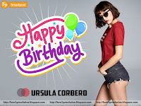 ursula corbero in black specs, red t'shirt and short with birthday message [leg show]
