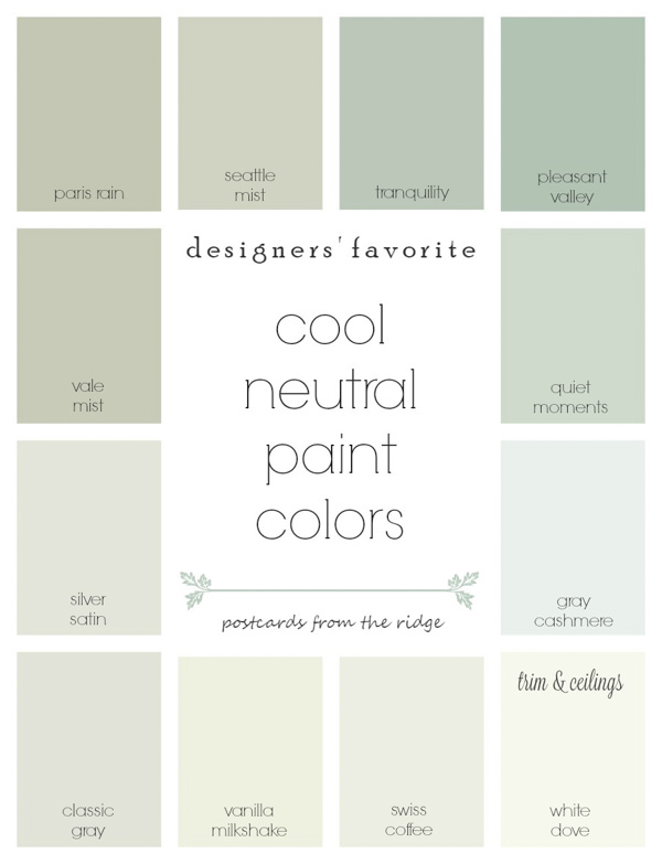 Designers' Favorite Cool Neutral Paint Colors | Postcards from the Ridge