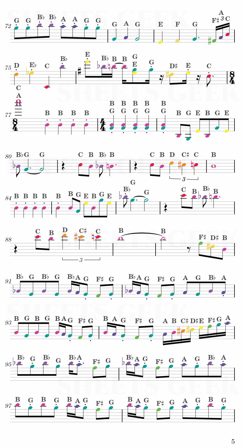 One Winged Angel - Final Fantasy VII Easy Sheet Music Free for piano, keyboard, flute, violin, sax, cello page 5