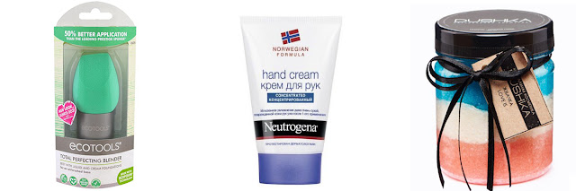 Скраб-жуйка Dushka, спонж EcoTools, крем для рук Neutrogena