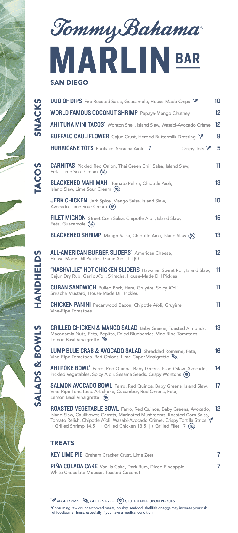menu at tommy bahama restaurant