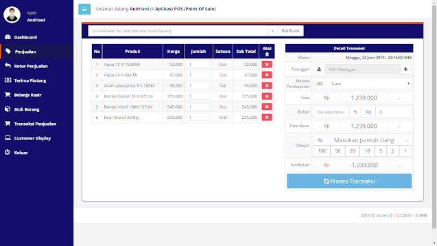 fitur produk di oasse yang bisa diakses kasir