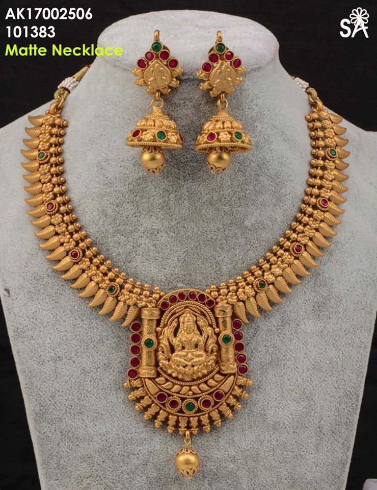 Latest Matte Gold Temple Haram | Buy Online 1 gram Jewellery