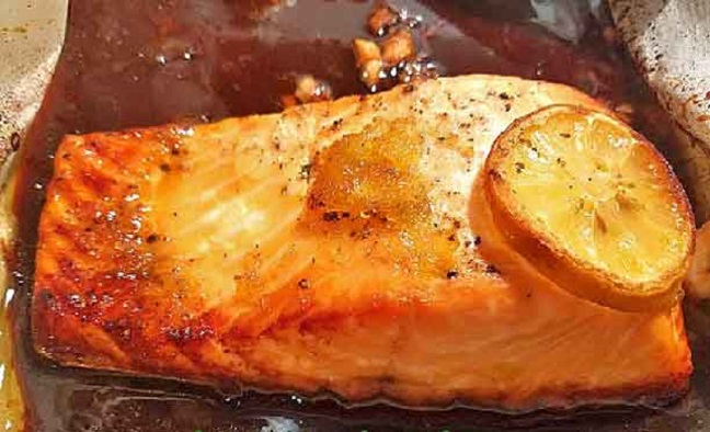 this is a teriyaki topped salmon filet