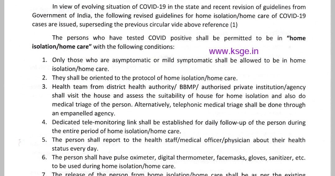 Revised Guidelines for Home Isolation / Home Careof COVID Positive