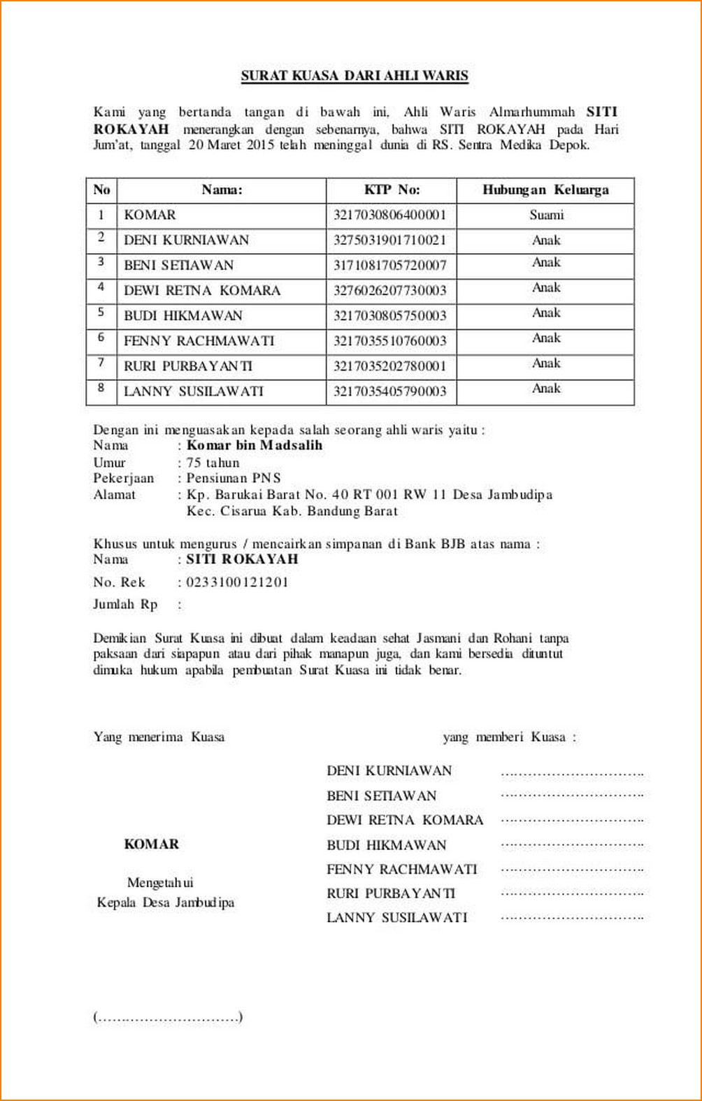 Contoh Surat Ahli Waris dan Bagaimana Cara Mengurus yang