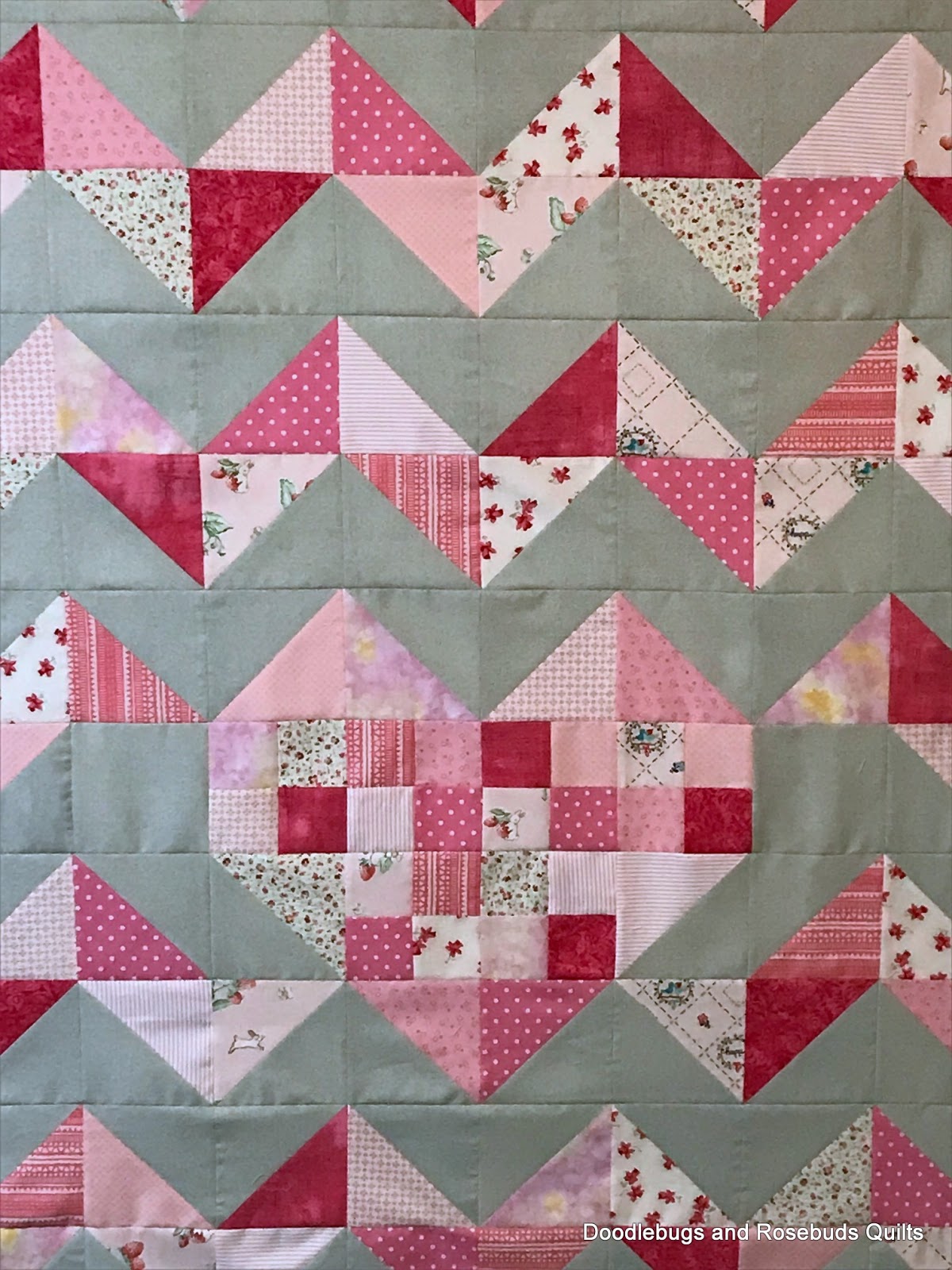 Doodlebugs and Rosebuds Quilts Pink and Gray Baby Quilt