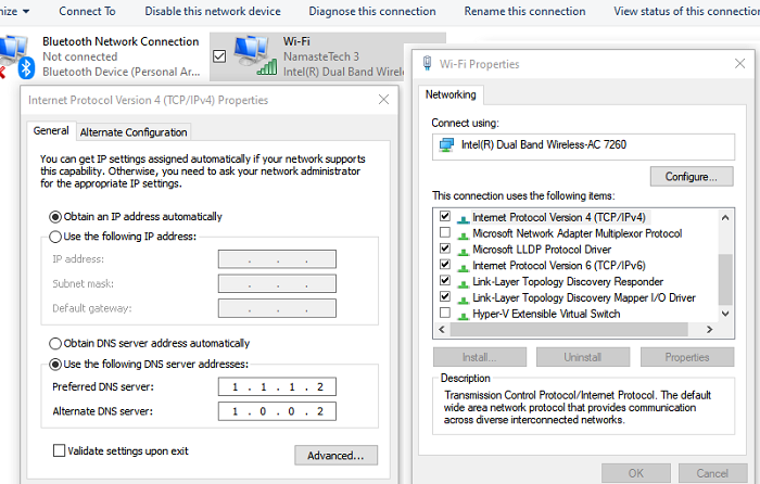 DNS de la familia Cloudflare Windows 10