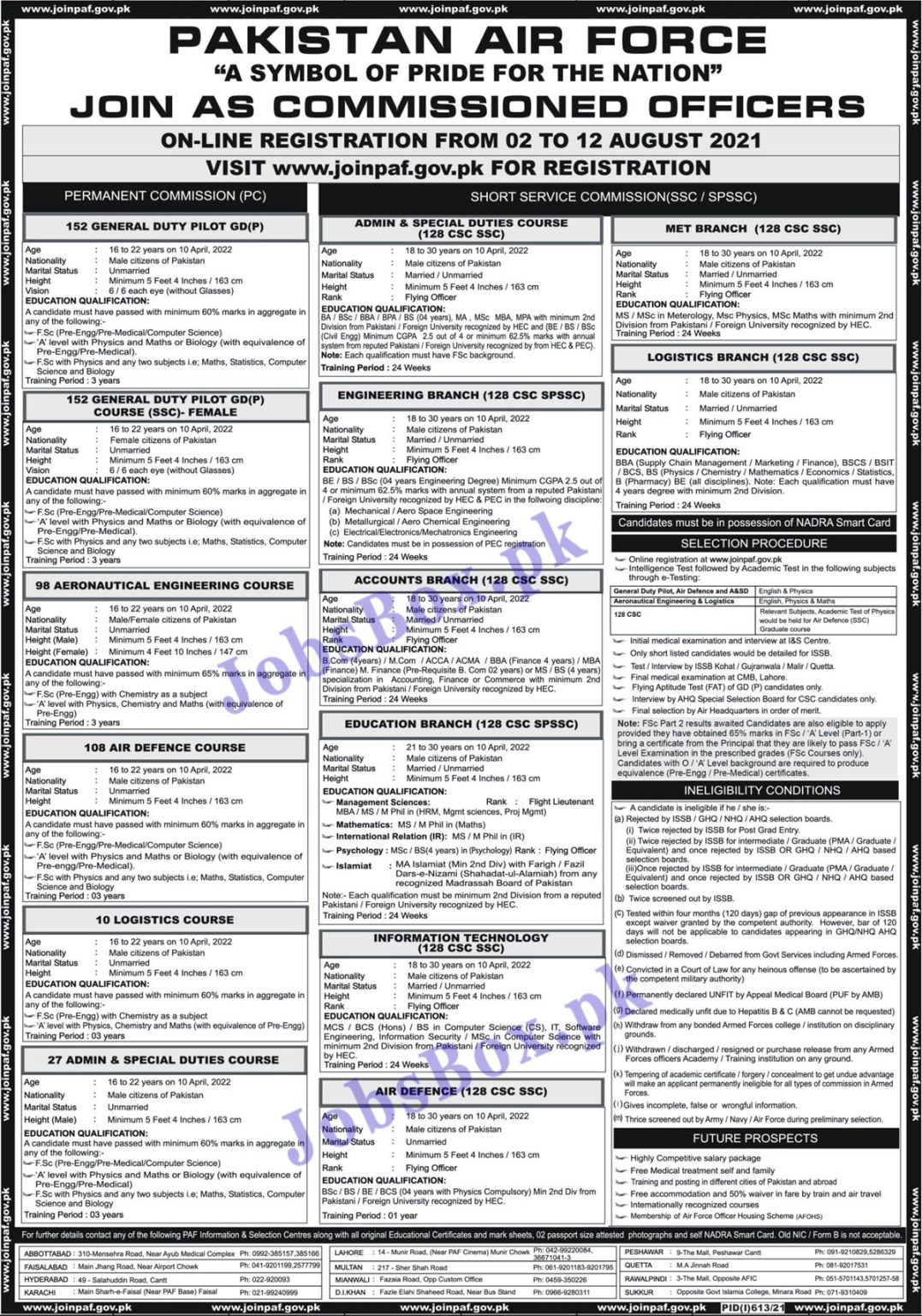 Join Pakistan Air Force PAF Jobs 2021 â PAF Apply Online www.joinpaf.gov.pk