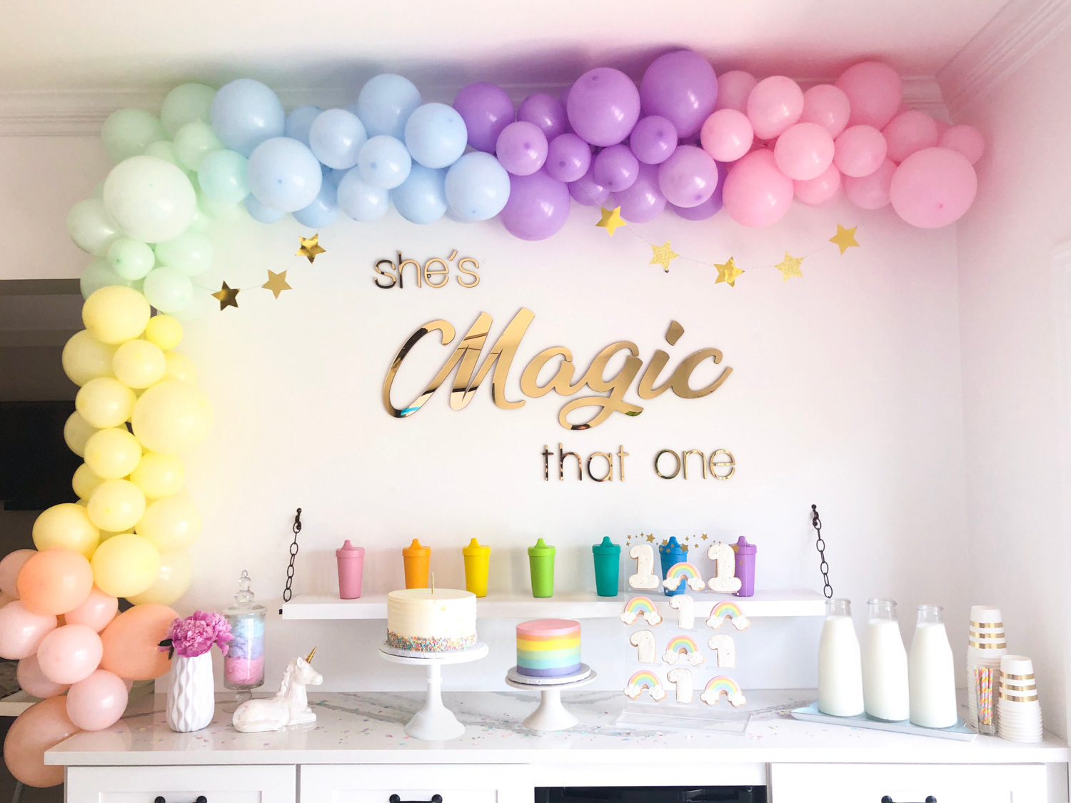 Rainbow Themed  Birthday decorations at home, Diy birthday party table  decorations, Birthday decorations