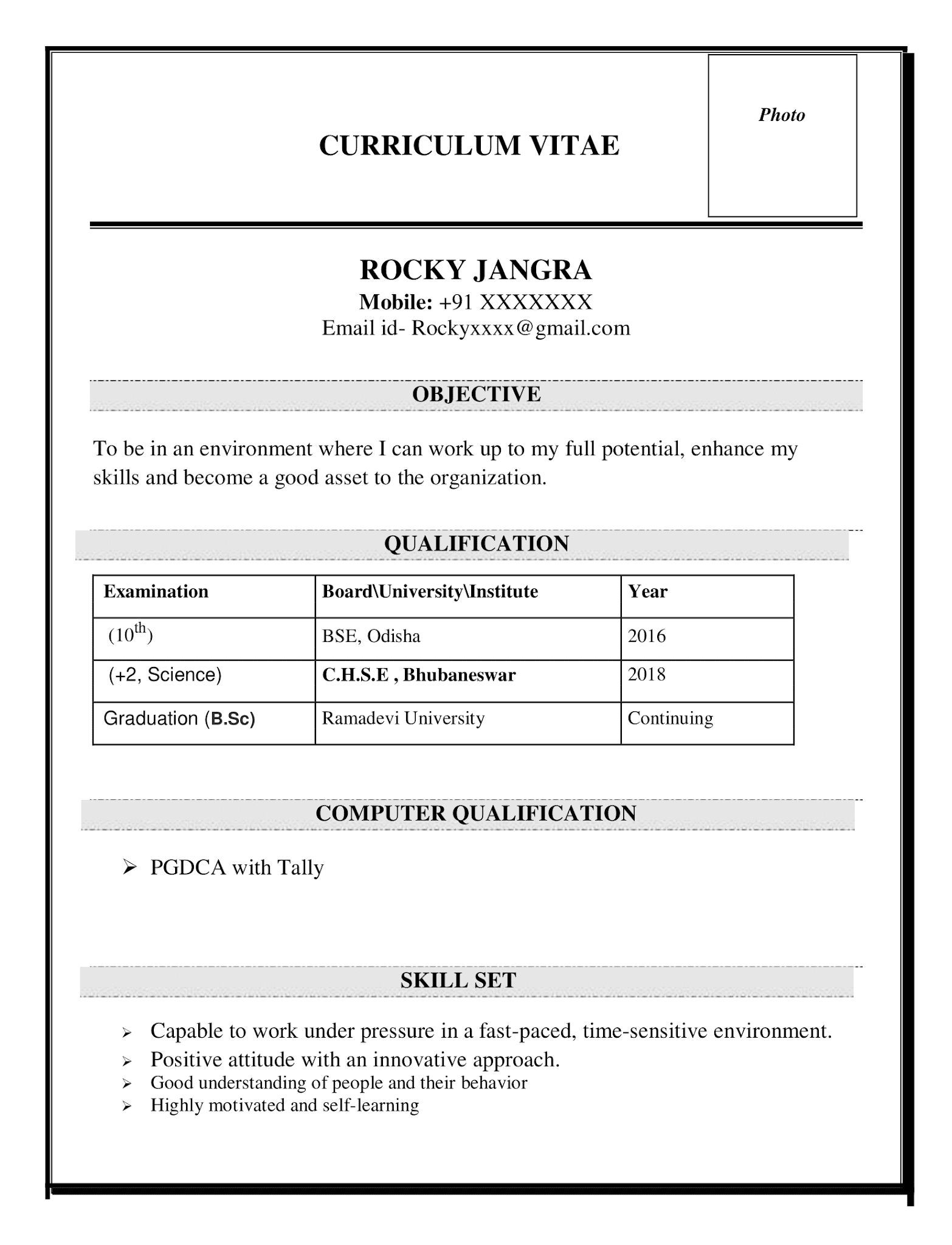 resume format m.s. word file