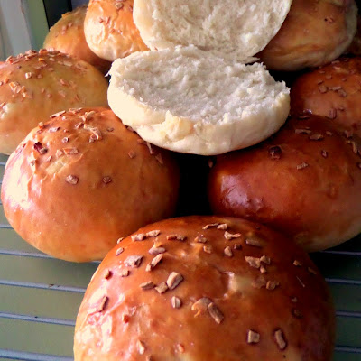 Onion Buns:  Soft fluffy buns studded with onions.  Great for sandwiches, burgers, or all on its own.