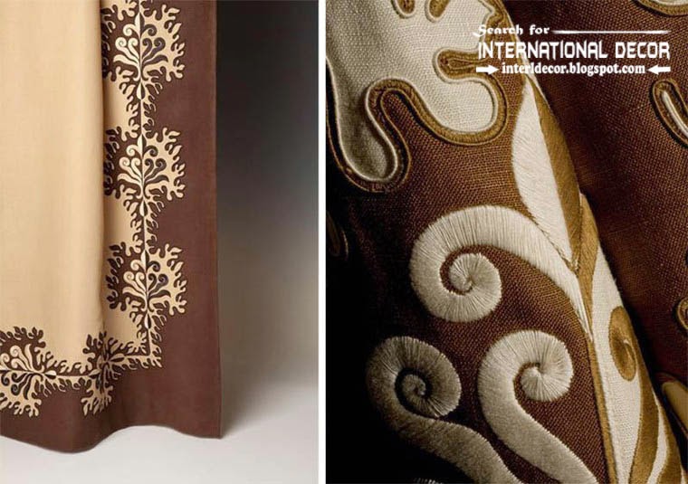 Luxurious embroidered fabric for curtains, drapes and bedspreads, embroidery patterns