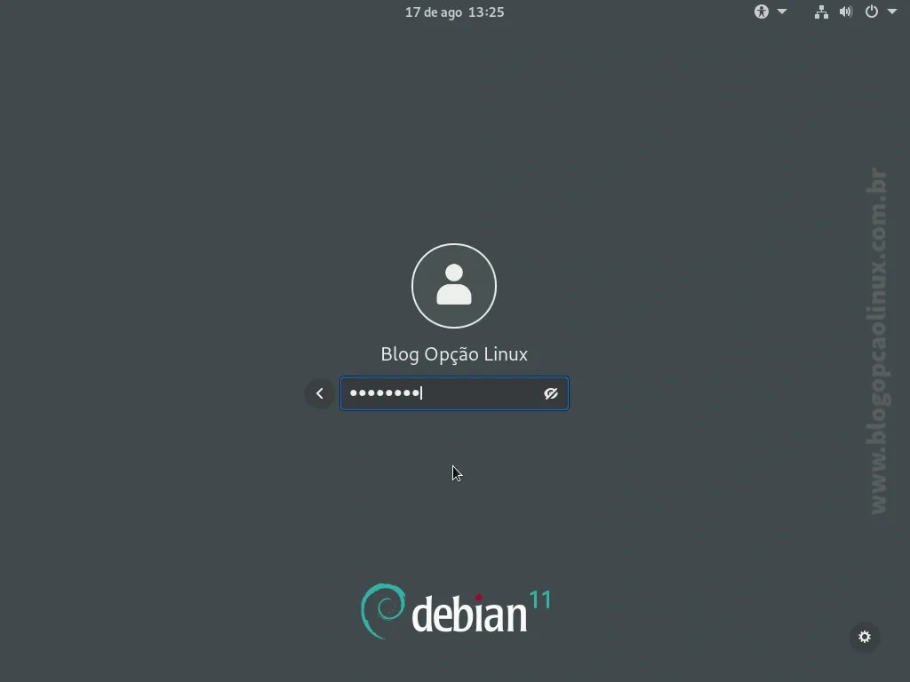 Tela de login do GNOME 3 no Debian 11 'Bullseye'