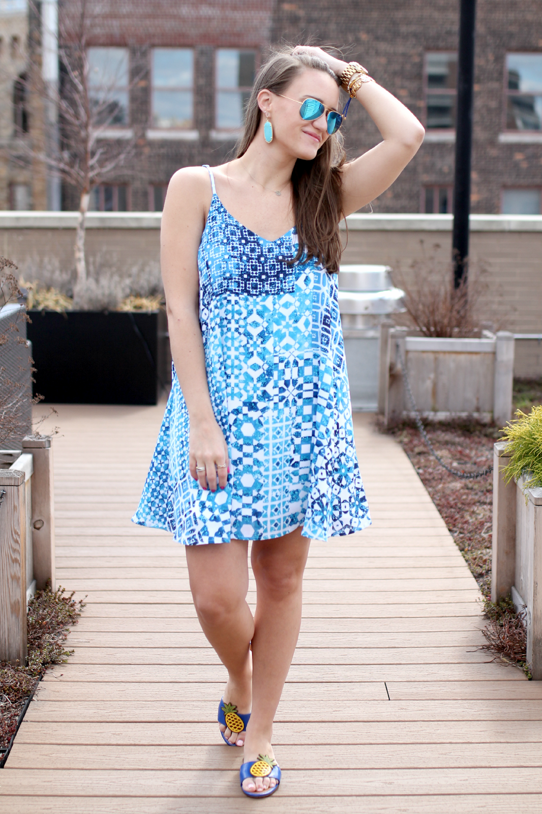 Leith Printed Mini Dress and Tory Burch Pineapple Sandals | Connecticut ...