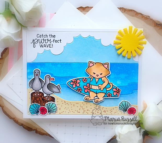 The Purr-fect Wave Card & Video by Maria Russell | Newton's Perfect Wave and Gull Friends Stamp Sets by Newton's Nook Designs #newtonsnook #handmade