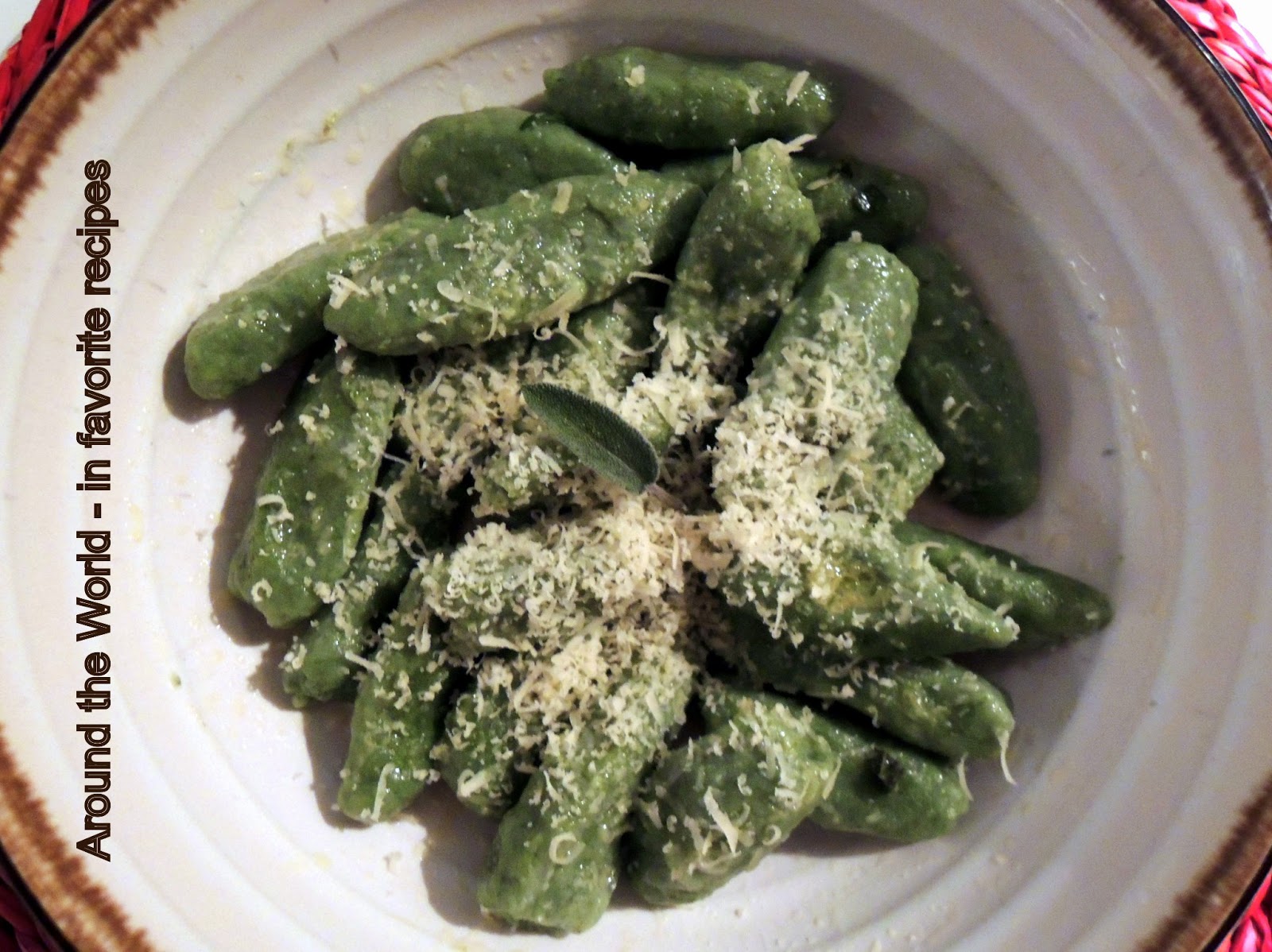Around the World in favorite recipes Ricotta Spinach and Semolina Gnocchi with ButterSage Sauce