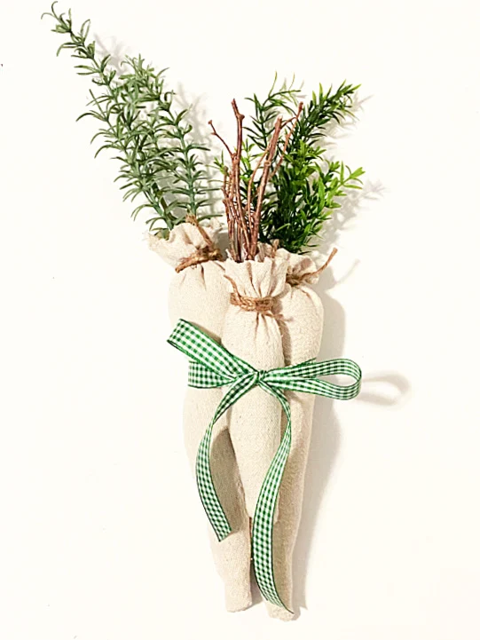 bundle of drop cloth carrots with green gingham bow