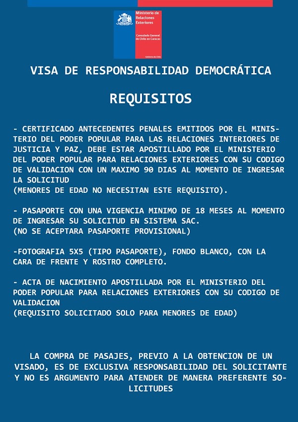 Los pasos a seguir para tramitar la Visa de Responsabilidad Democrática de Chile Los pasos a seguir para tramitar la Visa de Responsabilidad Democrática de Chile