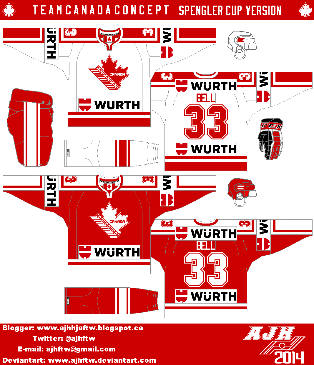 AJH Hockey Jersey Art Team Canada Spengler Cup Version