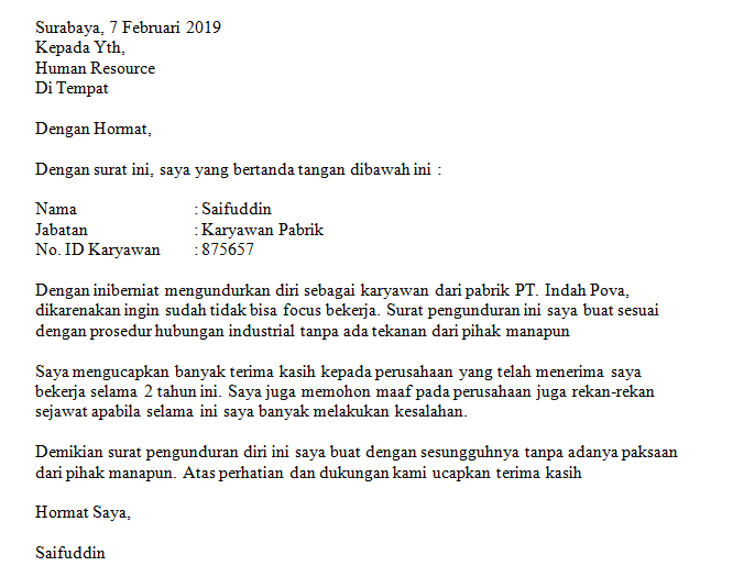 8 Contoh Surat Pengunduran Diri Kerja Yang Baik Dan Sopan