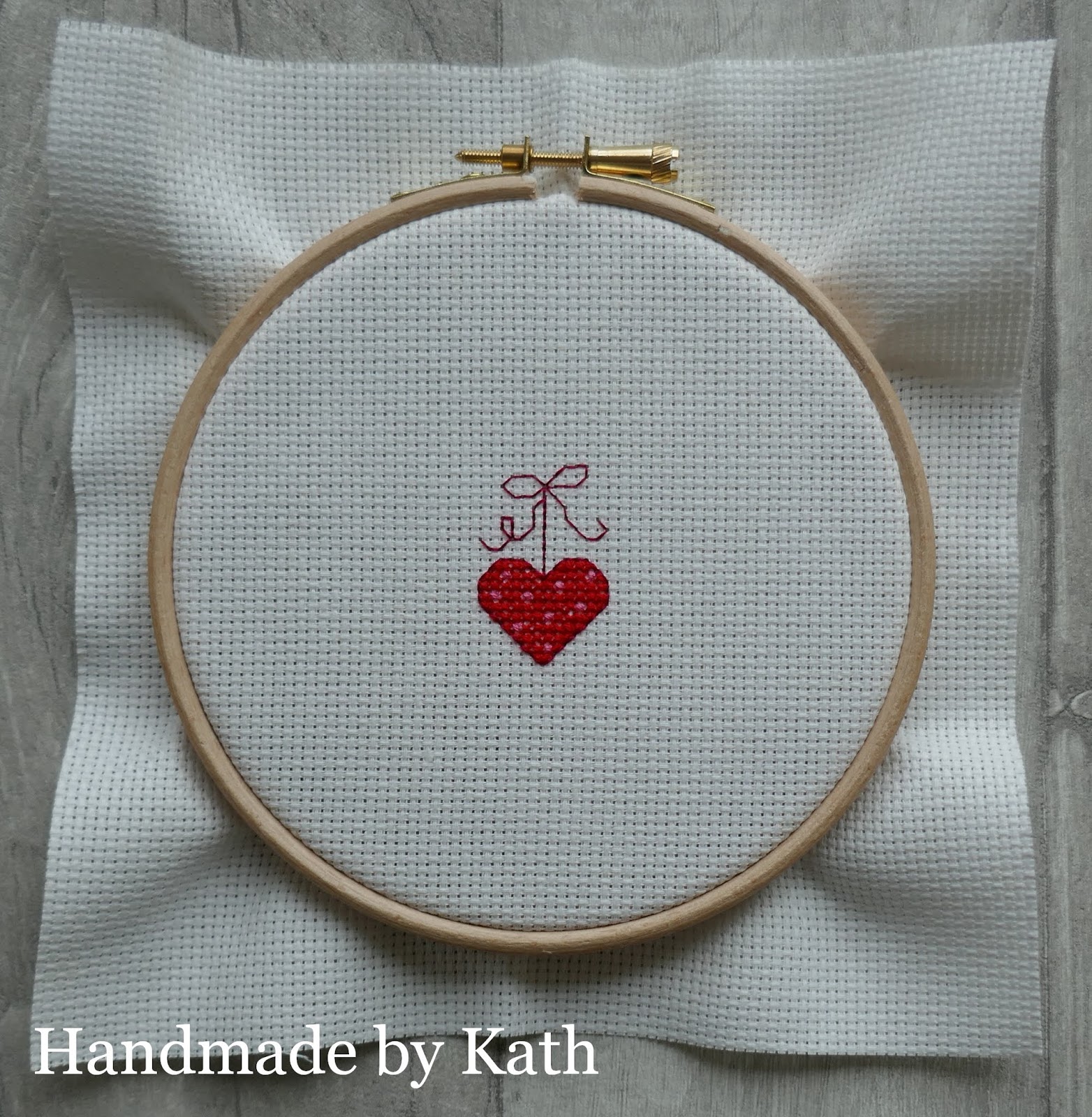 Handmade by Kath Cross Stitch Heart