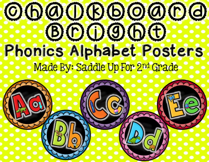 Chalkboard Bright Phonics Alphabet Posters by Saddle Up For 2nd Grade