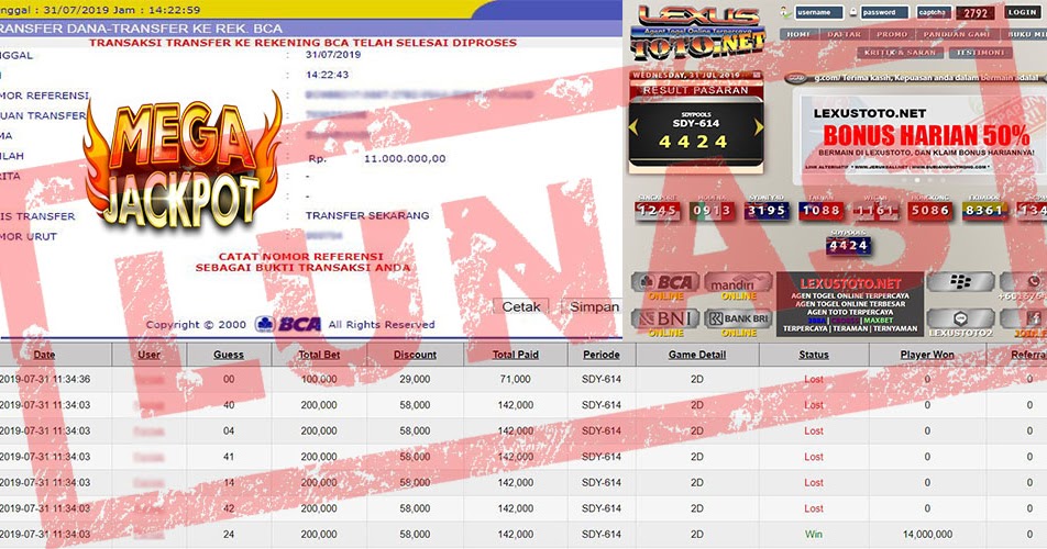 SELAMAT KEPADA MEMBER YANG MENDAPATKAN JP 2D RP 11.000