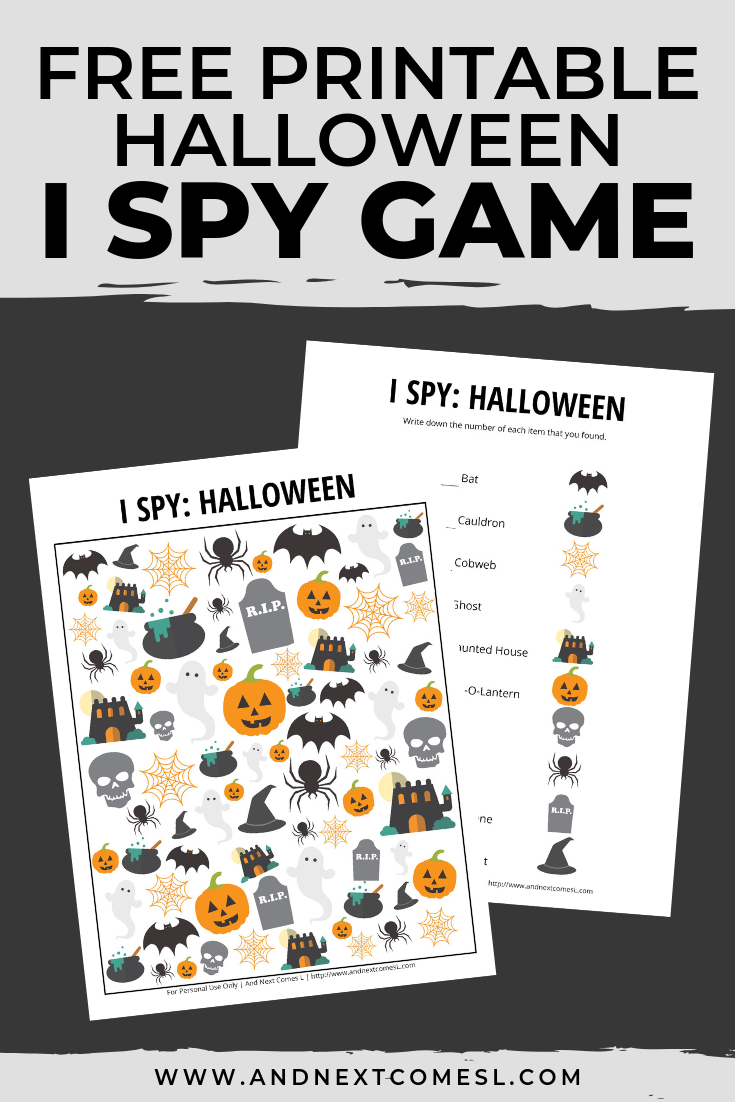 Free I spy game printable for kids: Halloween themed