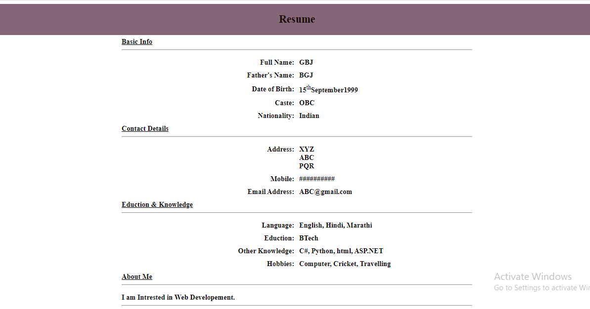 Resume Html Code - Coding