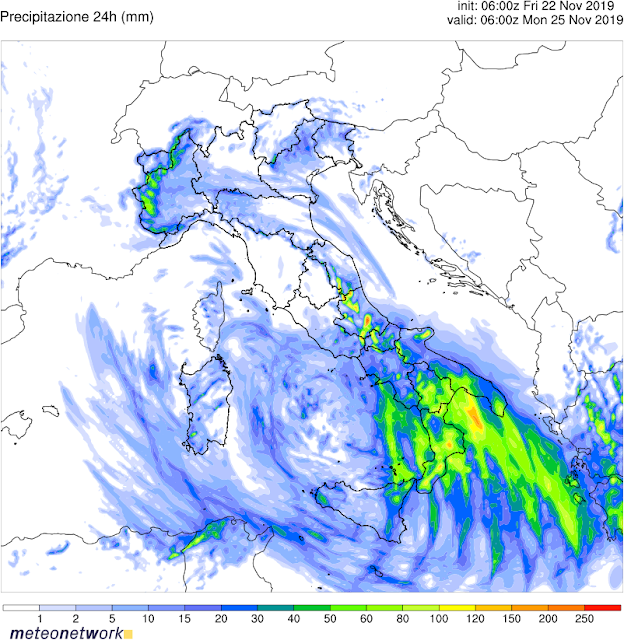 Precipitazione24 ore in mm Italia WRF