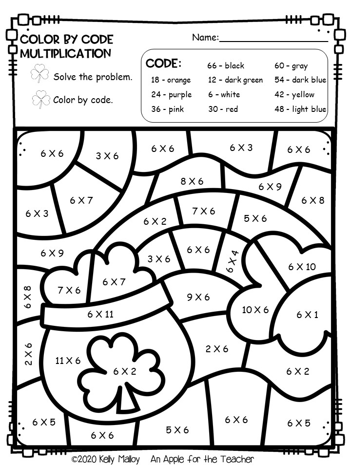 An Apple For The Teacher: St. Patrick's Day Math Fact Color By Number