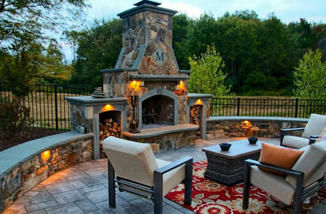 covered outdoor living spaces with fireplace