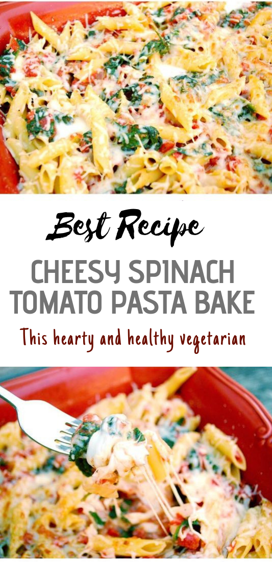 CHEESY SPINACH TOMATO PASTA BAKE #vegan #recipevegetarian