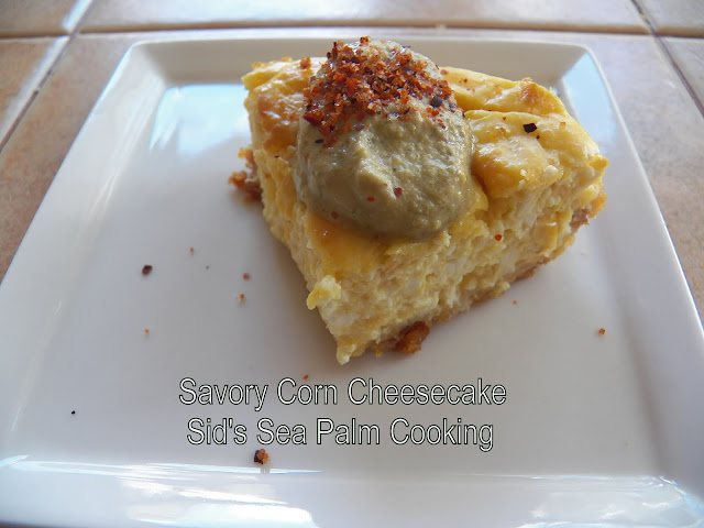 Cilantro Pepper Sauce on top of Savory Corn Cheesecake