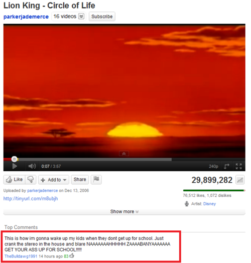 Epic Comment On Youtube Lion King - Circle Of Life